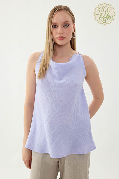 Vitrin 100% Linen Single Button Zero Sleeve Blouse