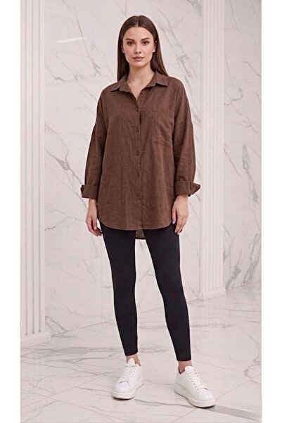 Stilera Women's Linen Shirt with Pocket Detail, Oversize Standard Size, Summe...