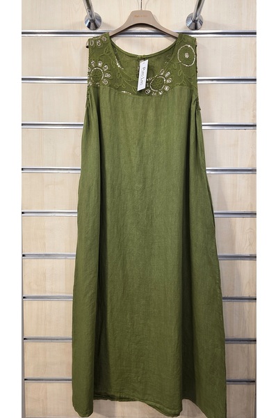 Park Moda Μακρύ Αμάνικο Λινό Φόρεμα