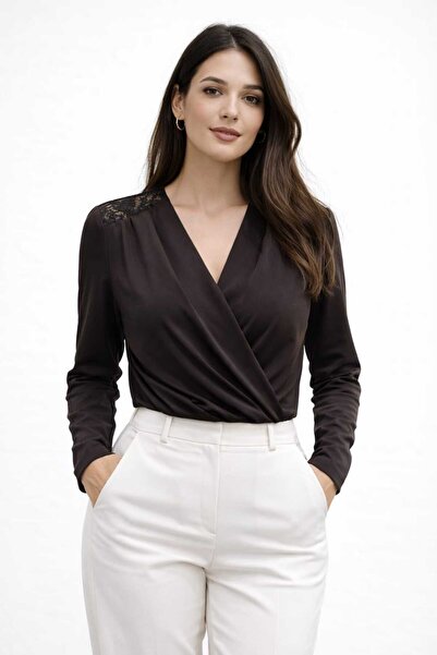 EGZOTİK ASORTİK Δαντελένια μπλούζα με διπλό στήθος και μακριά μανίκια