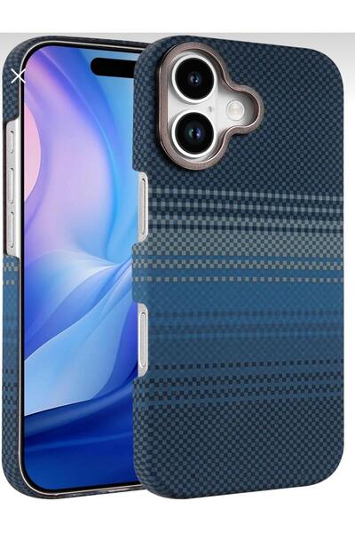 KaffCase iPhone 16 Kılıf Kevlar Desenli Karbon M-Safe Magnetik Şarj VEGA-Msafe