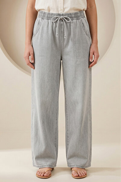 FERHEL Γυναικείο τζιν παντελόνι με ελαστική μέση, τσέπες, χαλαρή εφαρμογή και...