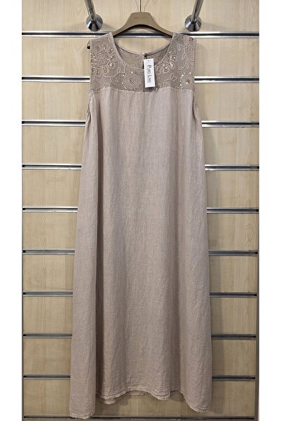 Park Moda Μακρύ Αμάνικο Λινό Φόρεμα