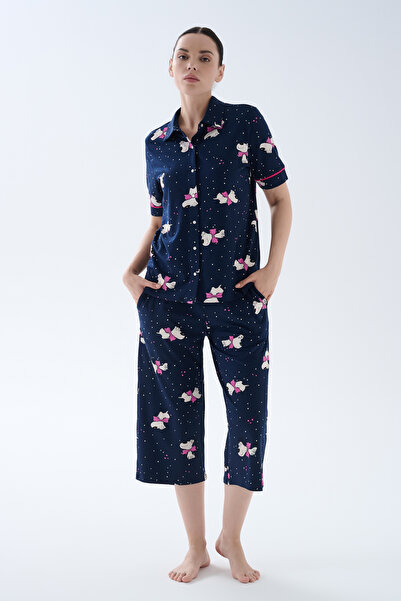 Hays Kadın Pamuklu Kısa Kollu Gömlek Kapri Pijama Takımı