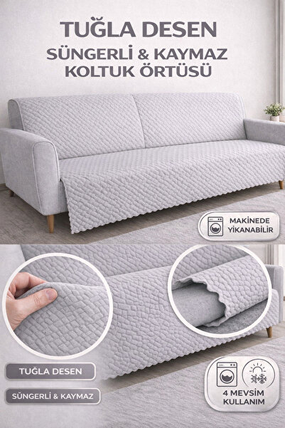ferahome Kaymaz Süngerli Koltuk Örtüsü 165x205 Tuğla Desenli 4 Mevsim Yıkanab...