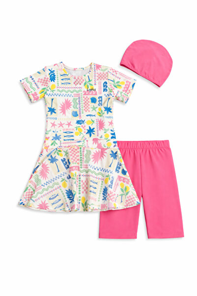 Beniizle Κοριτσίστικο Τριπλό Σετ Μαγιό με Φούστα και Μπονέλ