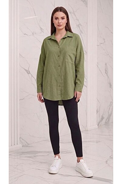 Stilera Women's Linen Shirt with Pocket Detail, Oversize Standard Size, Summe...