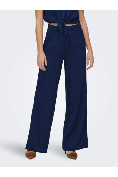 ONLY Γυναικείο παντελόνι σε σκούρο μπλε με ελαστική μέση - 15367285