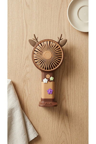 PORLİSMA Mini El Fanı Geyik Figürlü Kahve Kompakt Tasarımlı,USB Şarjlı Güçlü ...