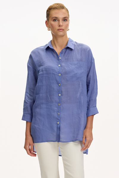 Exquise Shirt Collar Long Sleeve Ramie Linen Regular Shirt