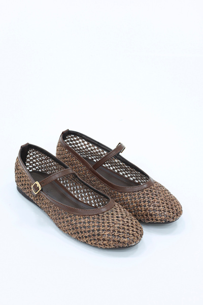 kajal ayakkabı CBR-M20 Πλεκτές Μπαλαρίνες με Ζώνη και Ψάθινο Ύφασμα