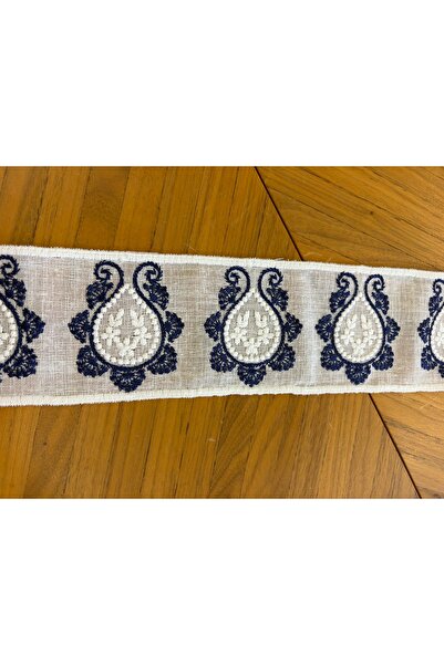 Giqu Home Lacivert Brode İşlemeli Güpür 1 metre 9 cm Genişlik Bohça, Nişan, Ç...