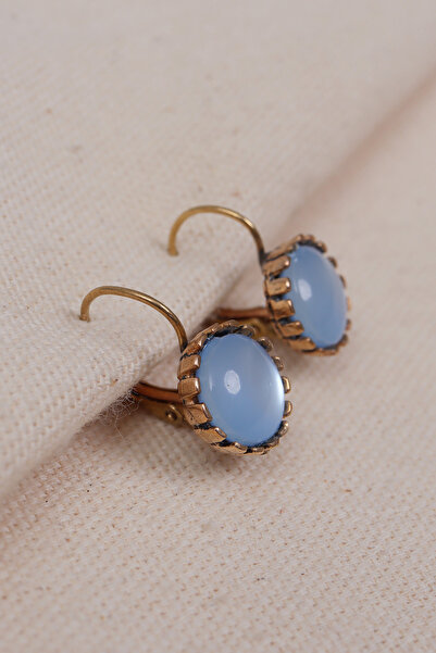 Süspüs Accessories Translucent Baby Blue Stone Round Authentic Earrings
