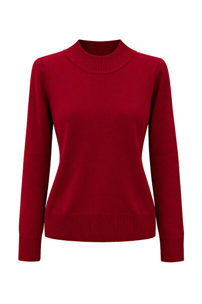 Sementa Γυναικείο πλεκτό πουλόβερ με μισό λαιμό - Κόκκινο