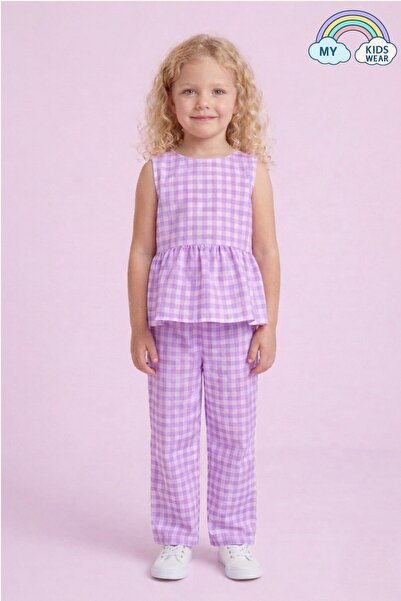 My Kids Wear Κοριτσίστικο Σετ Μπλούζα και Παντελόνι με Καρό Σχέδιο και Πεπλάμ...