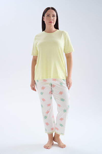 Hays Kadın Plus Size Pamuklu Kısa Kollu Uzun Pijama Takımı