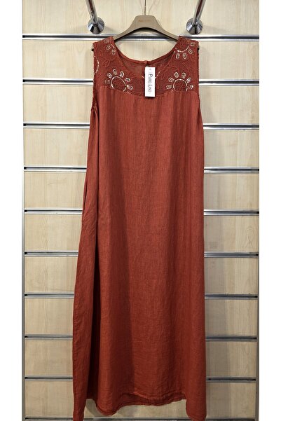 Park Moda Μακρύ Αμάνικο Λινό Φόρεμα