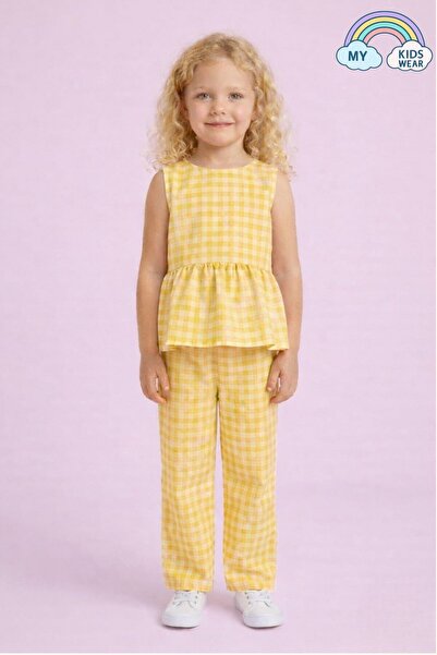 My Kids Wear Κοριτσίστικο Σετ Μπλούζα και Παντελόνι Πεπλάμ με Καρό Σχέδιο 12690