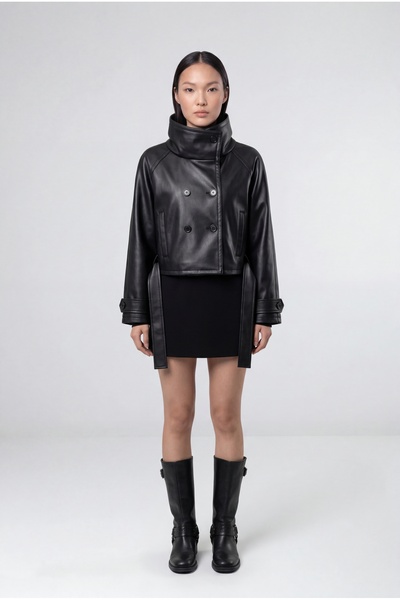 MEECY ψηλός λαιμός Τεχνητό δέρμα καμπαρντίνα