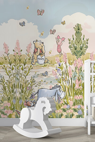 dreamwall Winnie the Pooh ve Arkadaşları Temalı Tek Parça Tekstil Duvar Kağıdı