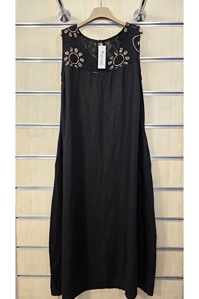 Park Moda Μακρύ Αμάνικο Λινό Φόρεμα