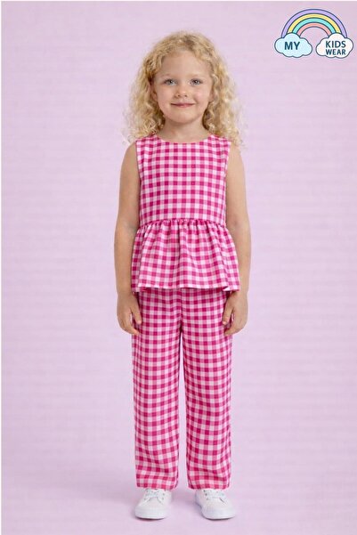My Kids Wear Κοριτσίστικο Σετ Μπλούζα και Παντελόνι Πεπλάμ με Καρό Σχέδιο 12691
