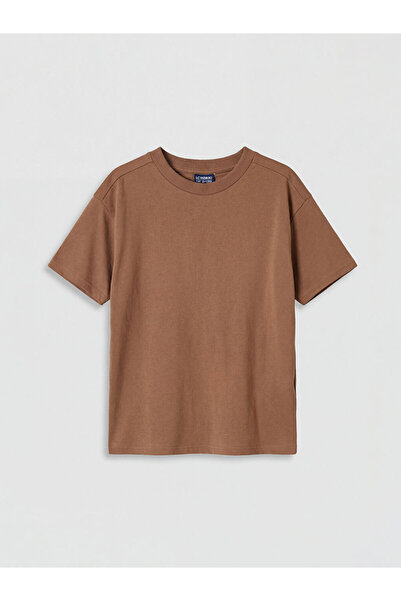 LC Waikiki Tricou LCW KidsKahverengi pentru băieți, cu guler rotund, model Basic