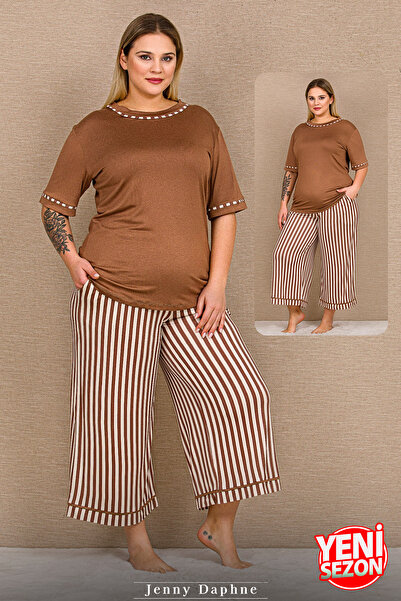 Jenny Daphne Set pijamale capri cu mâneci scurte, cu decolteu rotund, cu buzu...