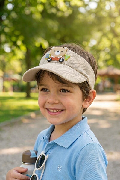 AYDINER TEKSTİL Fun Boy's Visor Hat with 3D Teddy Bear Boy Figure