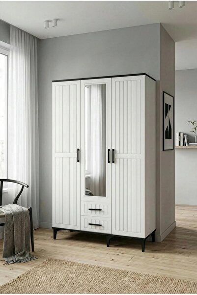 İNDEPPO LİNE 3 KAPAKLI 2 ÇEKMECELİ GARDIROP (120 CM - BEYAZ)