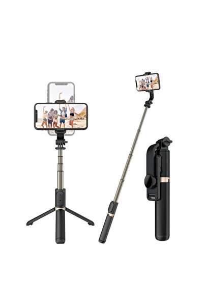 Techsuit Selfie stick pentru telefon, Techsuit, Bluetooth Remote, Black