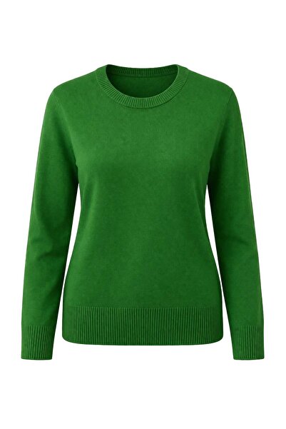 Sementa Γυναικείο πουλόβερ με μακριά μανίκια και λαιμόκοψη σε σχήμα Ο - Πράσινο
