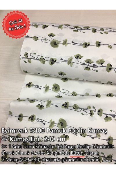 evimrenk Gelincik Çiçeği Desenli Poplin Kumaş - Nevresim - Çarşaf - Hobi - El...
