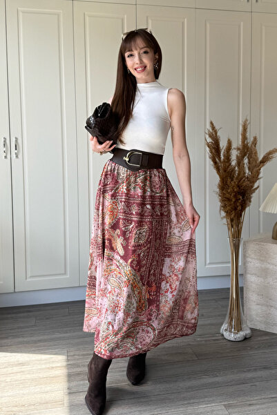 Dilay Gökoğlu Butik Patterned Belted Midi Tulle Skirt