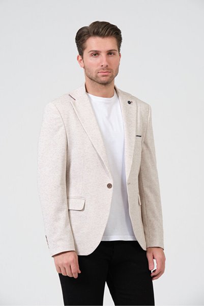 Bonesti Men's Slim Fit Blazer Jacket Cream Brown Spotted