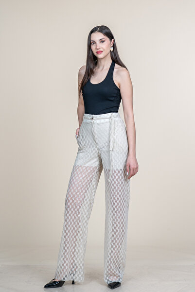 MissVina Παντελόνι με φαρδιά μπατζάκια από τούλι με δαντέλα και σορτς εσωτερι...