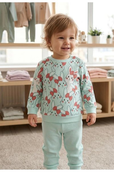 MOMOİRO Rabbit Printed 2-Piece Baby Set