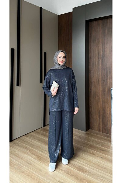 VOICTEC Σετ τουνίκ παντελονιού με ραβδώσεις από ύφασμα modal με στάμπα φύλλου...