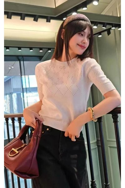RACE FASHİON Short Sleeve Minimal Patterned Blouse Knitwear Rc8044
