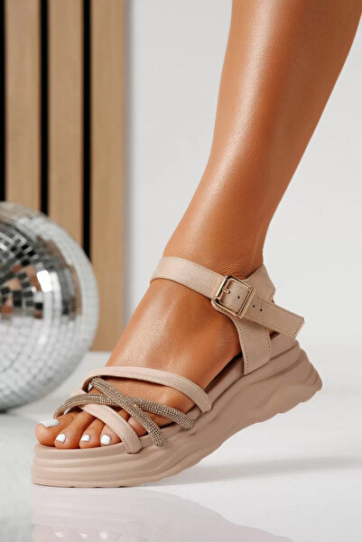 Zaira Γυναικεία μπεζ σανδάλια πλατφόρμας από οικολογικό δέρμα Eline # 24756 - 40