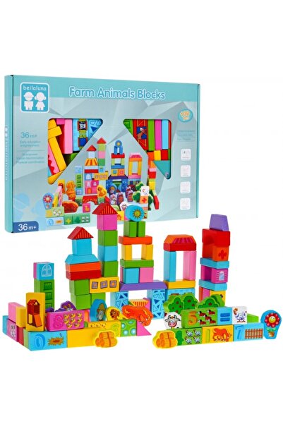 Beilaluna Σετ Ξύλινων Τουβλακίων Κατασκευών με Ζώα Φάρμας, 100 Τεμάχια