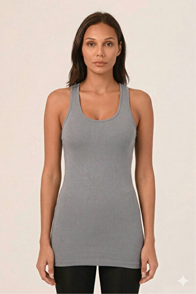 DISENTIS MODEST Thick Strap Rambo Viscose Long Light Gray Bodysuit