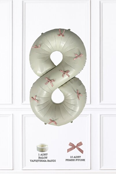 PEKSHOP 8 Year Old Pink Bow Ribbon Retro Cream 8 Year Old Balloon Number Balloon