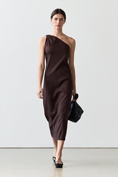 Massimo Dutti Asimetrik keten karışımlı elbise