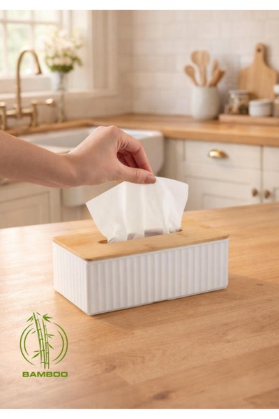 Store HGY Home Θήκη Χαρτοπετσετών από Πραγματικό Μπαμπού με Καπάκι - Εκρού