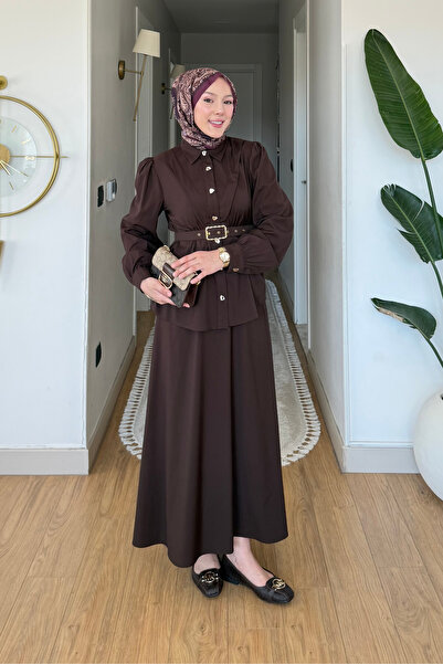 Tesettür Diyarı Δόσα Τανσέλ Υφασμάτινη Φούστα με Ζώνη-Πουκάμισο Σετ Τεσεττούρ...