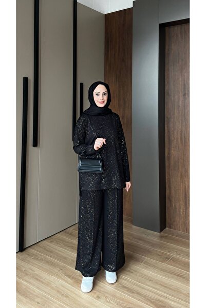 VOICTEC Σετ τουνίκ παντελονιού με ραβδώσεις από ύφασμα modal με στάμπα φύλλου...