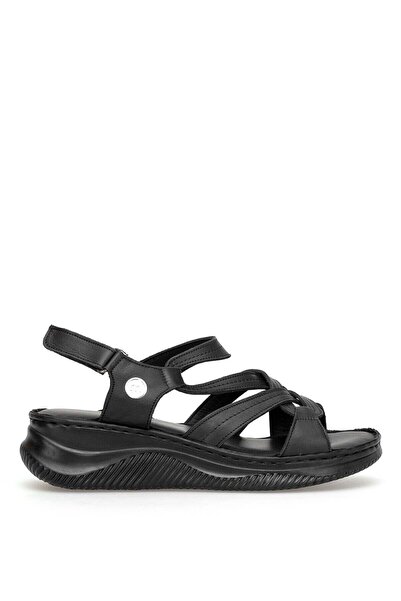 Mammamia D26YS-2375 Γυναικεία φλατ σανδάλια από γνήσιο δέρμα μαύρα