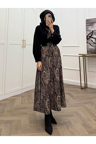 PIOVE Set de îmbrăcăminte cu model maro pentru femei – Set lung elegant cu ce...