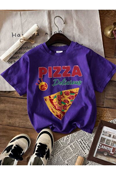 E-ROMA Pizza Printed Unisex Children's T-Shirt 7Gh1
